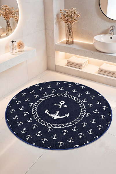 Home Denizci Çapa Desenli Kaydırmaz Taban Yumuşak Yüzeyli Dekoratif Banyo Halısı