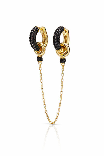 Sense of Atelier Chain Hoop Double Earrings-Gold/Black