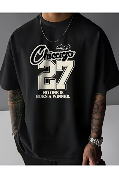 LELVANİ Chicago 27 Printed Men's Black T-Shirt