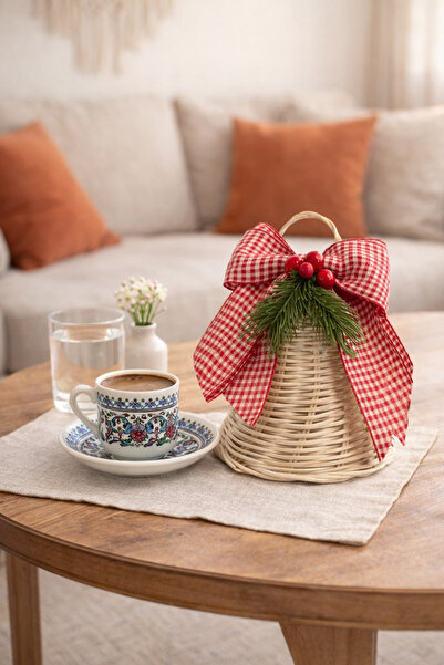 SEÇİL El Yapımı Hasır Yılbaşı Dekoru – Kurdeleli Dekoratif Sepet Süsü