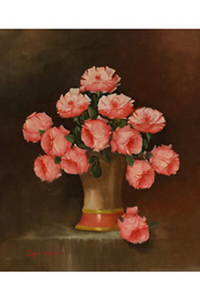Generic لوحة زيتية لورود حمراء في مزهرية