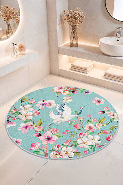 Home Çiçek Desenli Kaymaz Tabanlı Yıkanabilir Banyo Halısı