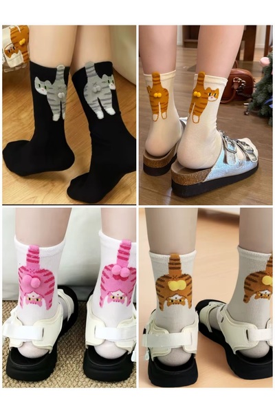 ZEYZEY MONKEY مجموعة من 4 جوارب بتصميم خاص للجنسين مع إكسسوارات بوم بوم بنمط ...