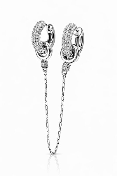 Sense of Atelier Chain Hoop Double Earrings-Silver