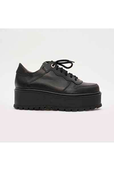 VAGAM Black Genuine Leather Shoes with Laces and High Soles