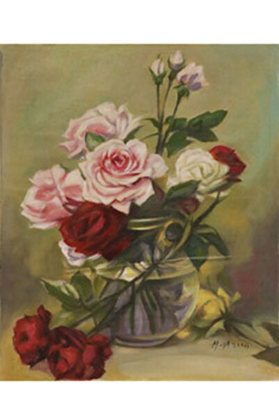 artist لوحة زيتية أصلية لورود حمراء