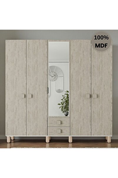 Flances Konçerto 5 kapak ayaklı tasarım aynalı Country MDF gardırop