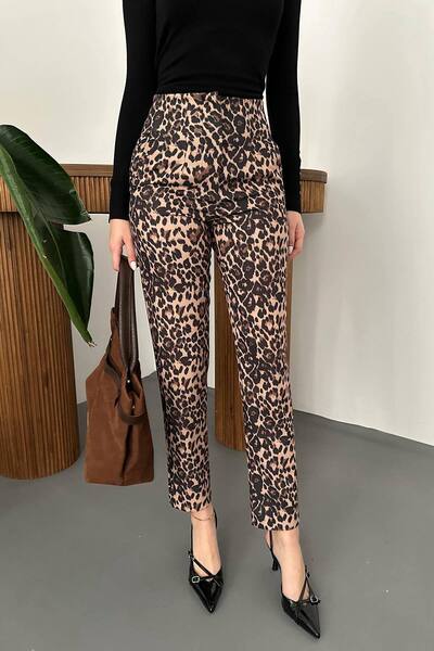 My Glowya Cep Detaylı Leopar Desen Double Kumaş Kadın Pantolon