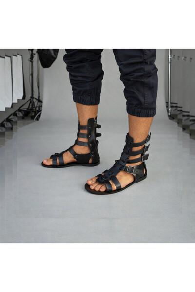 Bostini Erkek Deri Kısa Gladyatör Sandalet