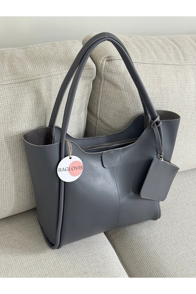 BAGLOVİS Dark Gray Color Sunny Extra Wallet Zipper Closure Large Women's Shou...