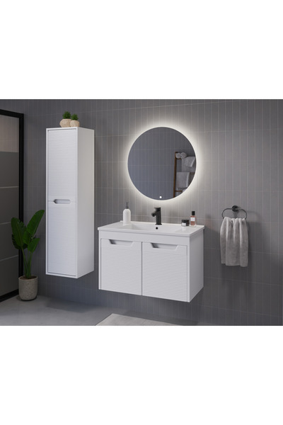 ROSEART BANYO SAFİR2 BEYAZ 80CM BANYO DOLABI SETİ AYNA + ALT MODÜL + SERAMİK ...