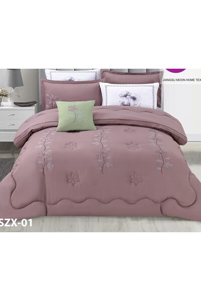 alzawia طقم لحاف مفرش سرير نفرين ملكي ومريح وناعم 6 قطع مزدوج منقوش مقاس اللح...