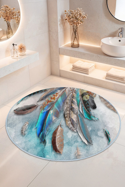 Home Canlı Renkli Tüy Desenli Kaymaz Tabanlı Yıkanabilir Banyo Halısı
