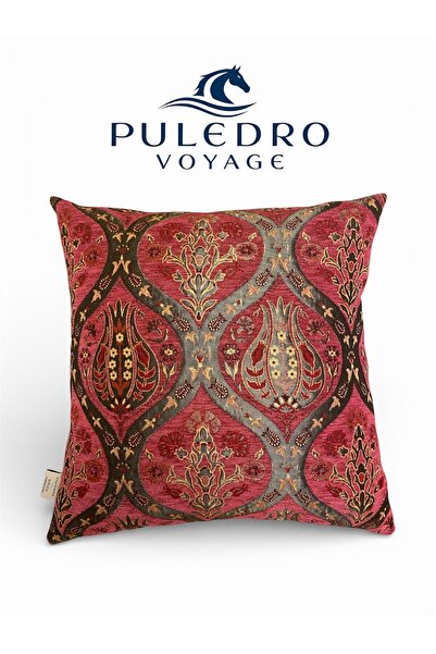 Puledro Dekoratif Kırlent Kılıfı 45x45 cm Saray Motifli Lale Desenli Koltuk Y...