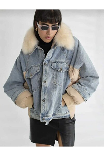 CİVAN TEKS Kürk Yaka Denim Mont