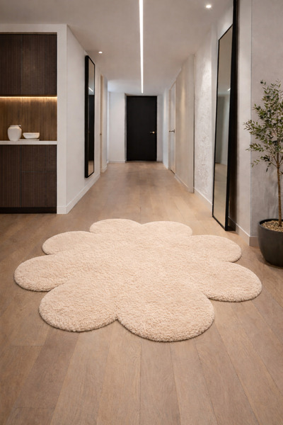 KEVLİNE Modern Dekoratif Yuvarlak Salon Halısı Çocuk Odası Yolluk Kaymaz Taba...
