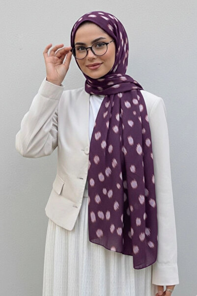MetuCA Women's Plum Ceylan Patterned Cotton Soft Textured Seasonal Hijab Shawl