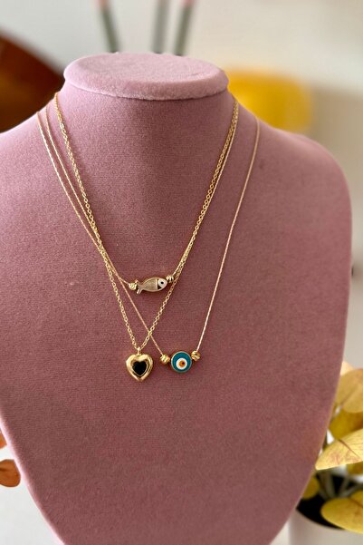 Trendy Butik مجموعة قلادات على شكل سمكة وقلب وعين الشر