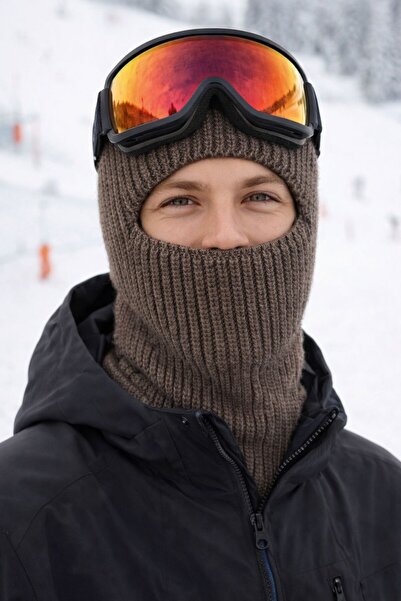 MARBERRY Brown Knitwear Knitted Balaclava Men's Beanie Balaclava