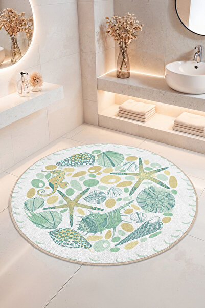 Home Deniz Kabuğu Desenli Kaymaz Tabanlı Yıkanabilir Banyo Halısı