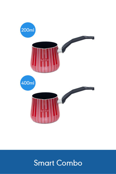 Saif Plus Teflon Turkish Coffee Pot Duo Set 200 & 400 ml – Red Mixed Sizes fo...