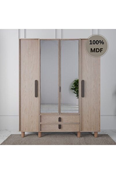 Flances Newton ayaklı tasarım aynalı 4 kapak MDF Gardırop