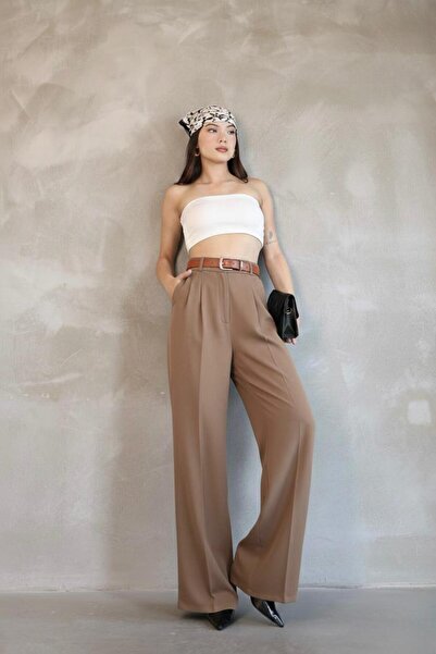 HA-KA GİYİM Women's Palazzo Pleated Pants Imported Doubleface Fabric High Qua...