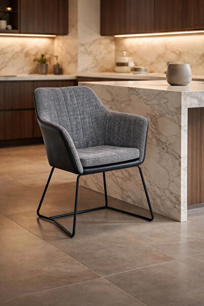 MARIA HOMES Contemporary Grey Fabric Dining Chair with Black Leather Back and...