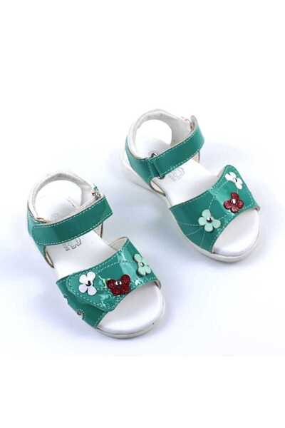 tino Sandale din piele naturala , lacuita , pentru fetite , cu flori 1833-TUR...