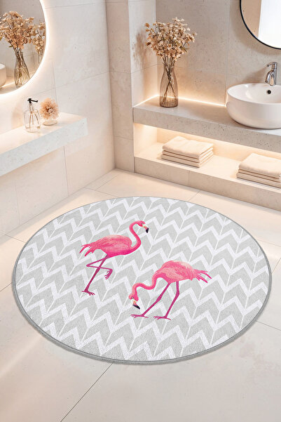 Home Canlı Flamingo Desenli Kaymaz Tabanlı Yıkanabilir Banyo Halısı
