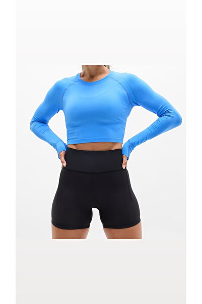 Krm Ambalaj Spor Crop Üst/ Parmak geçirmeli gym üst/ Uzun kollu spor crop