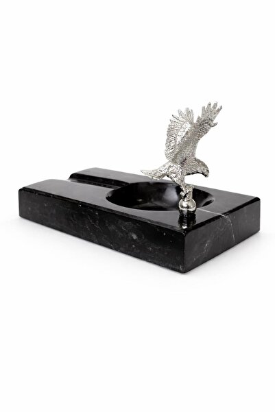 Modestmar Doğal Siyah Mermer Puro Lüks Küllük – Gümüş Kartal Figürlü & Premiu...