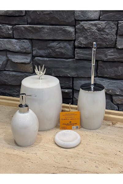 Polen Stone – White Marble Oval 4-Piece Bathroom Set