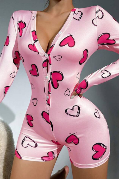 Afitapbutikmoda Uzun Kollu V Yaka Dügmeli Pijama Şort Tulum
