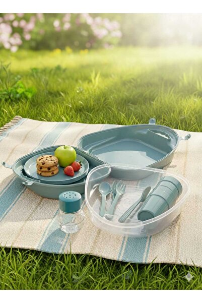 Lider MAGNESİA Piknik Seti 4 Kişilik Tabak Çatal Kaşık Bıçak Bardak ve Cam Tu...