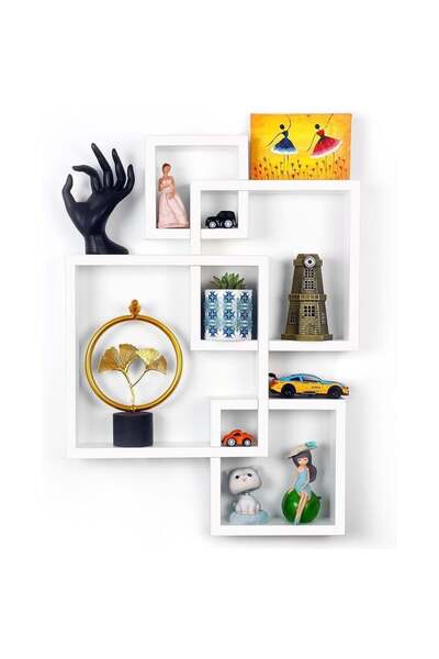 Belle Vous Raft suspendat de perete tip cub, 4 bucăți, MDF, diferite dimensiu...