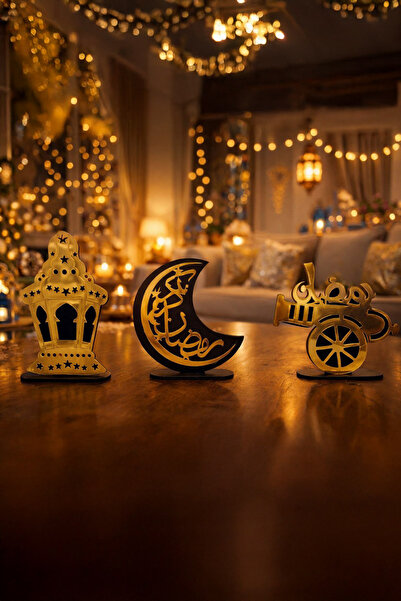 MUSK STORE Ramadan Themed Wooden & Plexiglass Table Ornament – Lantern, Cresc...