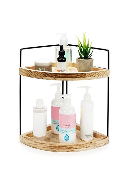 Belle Vous corner shelf, 2 wooden shelves, metal frame, Brown/Black, 28.5x22x...