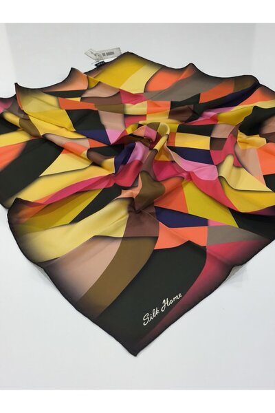 PİRAMİT SİLKHOME TİVİL İPEK EŞARP GEOMETRİ RENGARENK 2016-1
