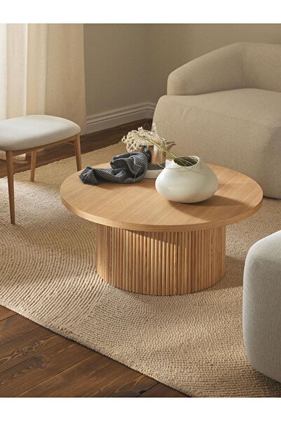 CT HOME Nare, Yeni Nesil Modern Yuvarlak Naturel Ahşap Orta Sehpa