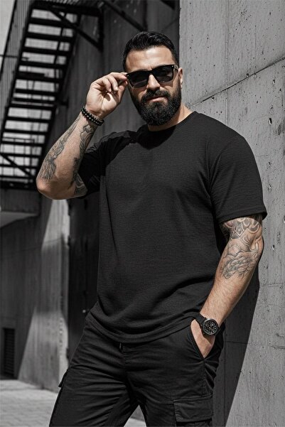 Oksit Shell Pattern Lycra Men's Plus Size Seersucker (Embossed) Textured T-Shirt