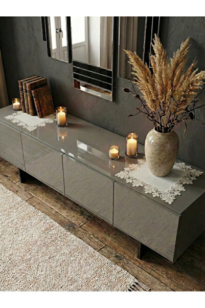 Valora Concept غطاء طاولة جانبية من الكتان بتصميم فرنسي من الدانتيل (قطعتان)