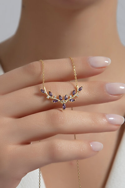 SARIASLAN Markis Taşlı 925 Ayar Gümüş Sarmaşık Kolyesi 14 Ayar Altın Kalitesinde