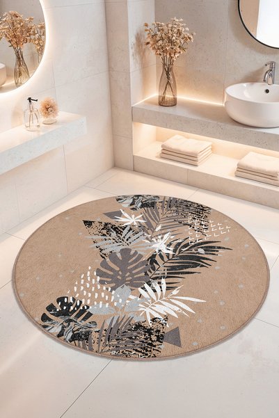 Home Modern Tropikal Desenli Kaymaz Tabanlı Yıkanabilir Banyo Halısı