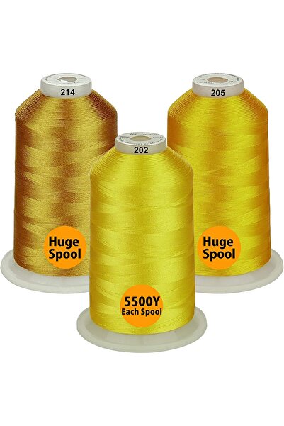 Simthread Embroidery Thread Set 3 Spools, 5000 m, Gold Tones