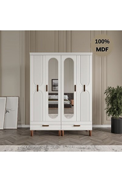 Flances Laçin 4 Kapaklı Çekmeceli MDF Gardırop