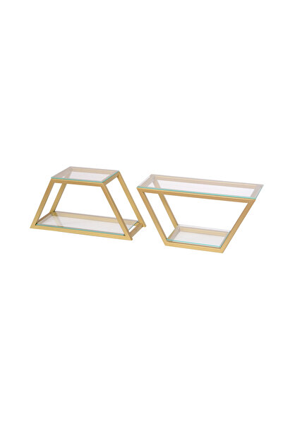 fromro TWINS Shelves with Matte Gold Metal Frame and Glass Shelves