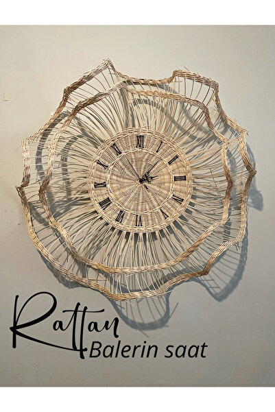 SEÇİL Rattan Balerin Duvar Saati – El Yapımı Hasır Dekoratif Büyük Boy Saat