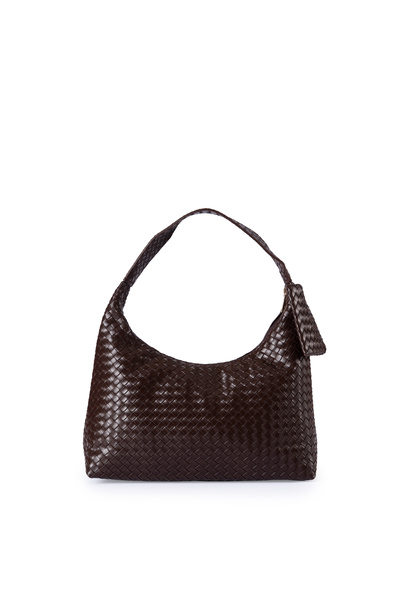 GLONDY Bonega Knitted Patterned Faux Leather Wallet with Accessories Women's Hand and Shoulder Bag Brown