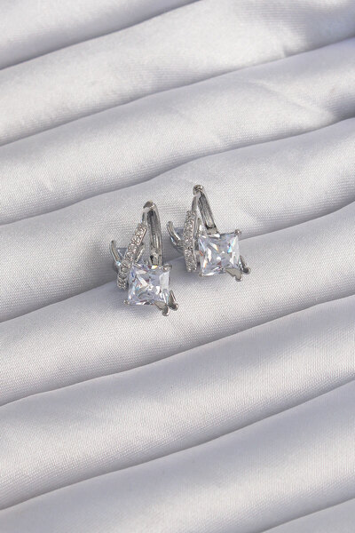 Epilons أقراط دائرية من حجر الزركون الكبير من النحاس الفضي اللون - TJ-BKP9288